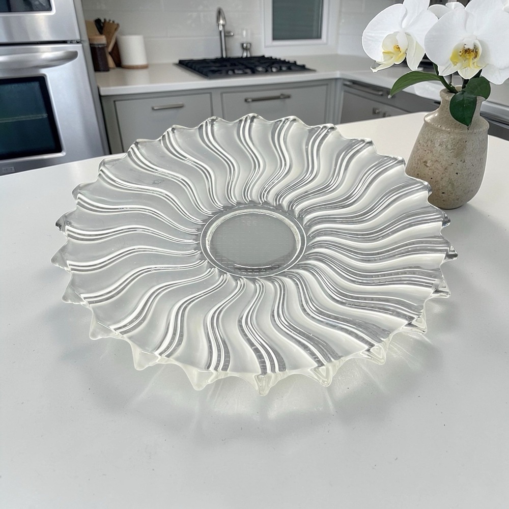Vintage Bohemia Glam Crystal Glass Swirl Clear Frosted Serving Platter 12" Czech